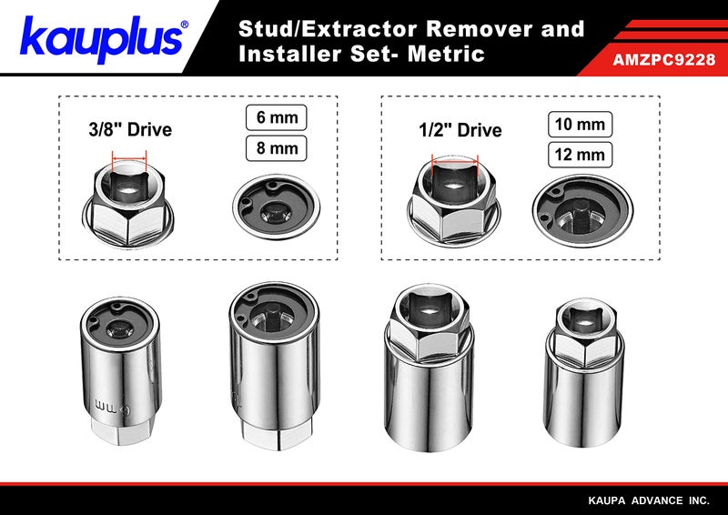 kauplus 4 PCS Metric Stud Remover and Installer Set- 3/8-inch 6MM, 8MM, 1/2-inch 10MM, 12MM - Image 3
